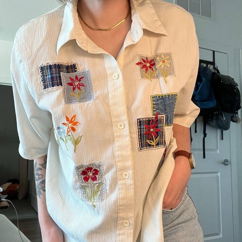 Vintage Embroidered Patchwork Shirt